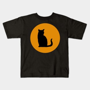 Sitting Black Cat in Orange Circle Kids T-Shirt